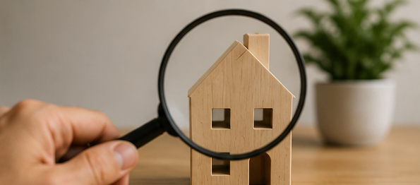 Landlord evaluating a property with a magnifying glass
