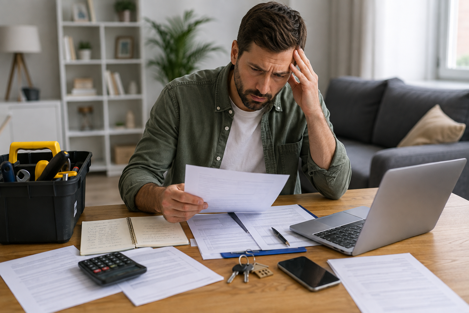 Self-managing landlord reviewing rental paperwork