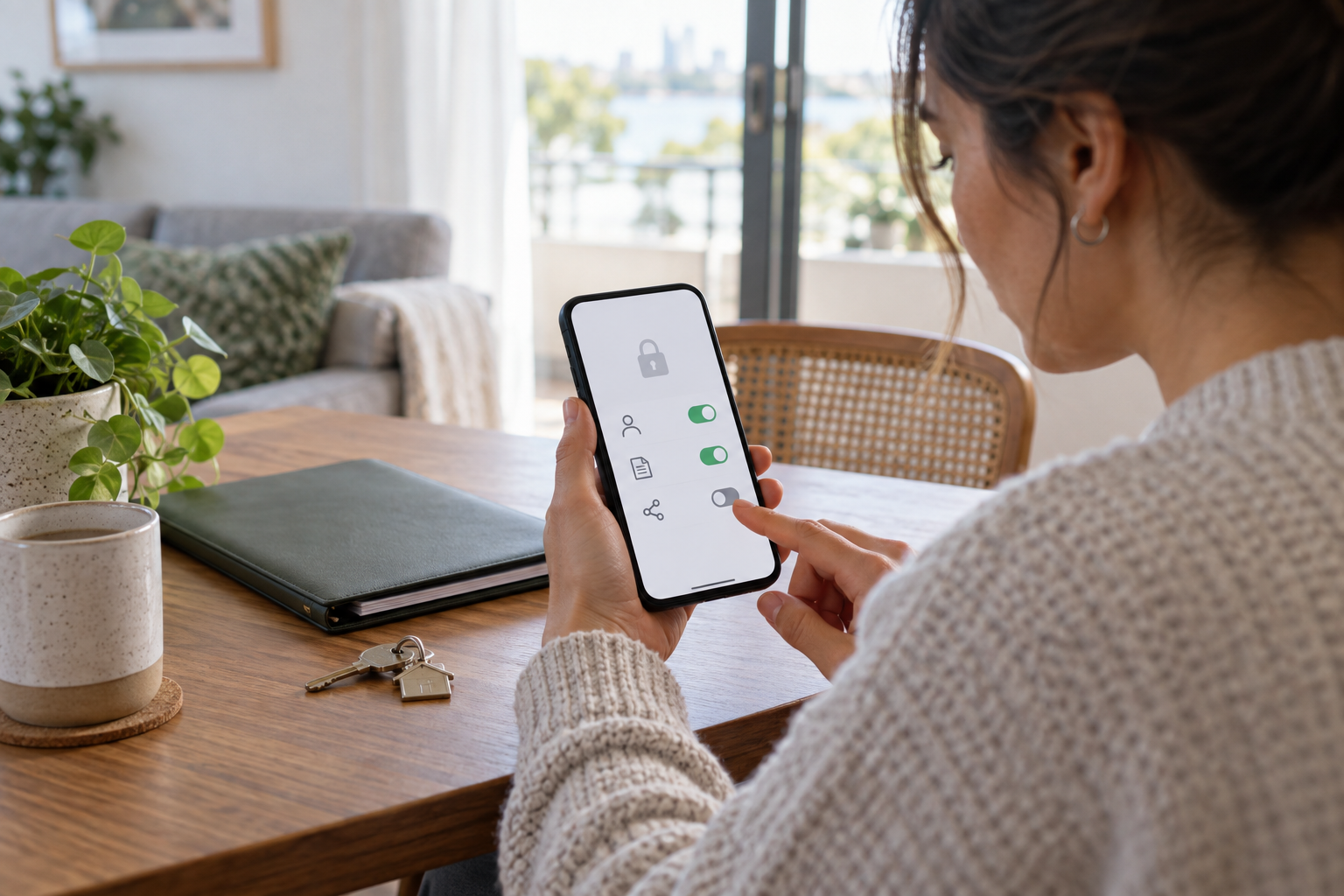 A renter checking privacy details before uploading a rental application document on a phone