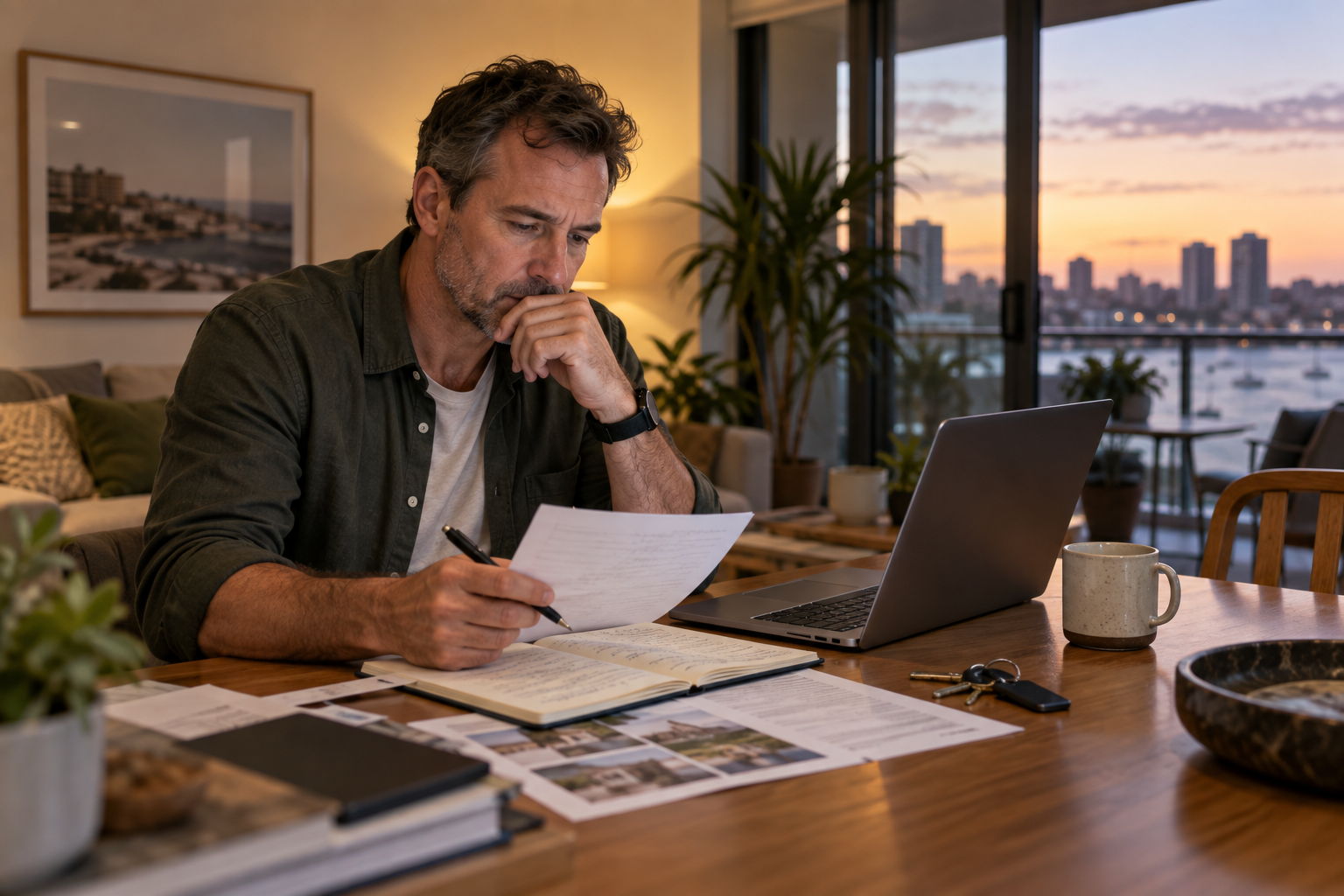 A landlord reviewing rental enquiry and inspection response notes after listing an Australian property