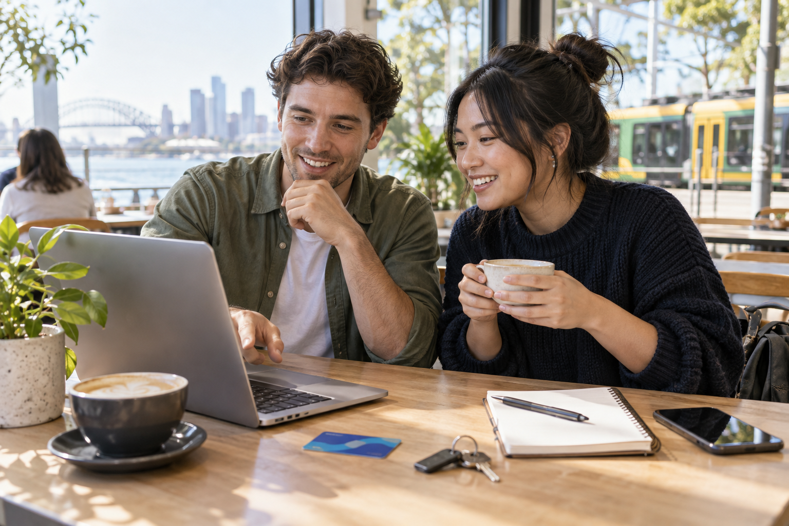A renter comparing inspection notes and rental costs at a sunny Australian home