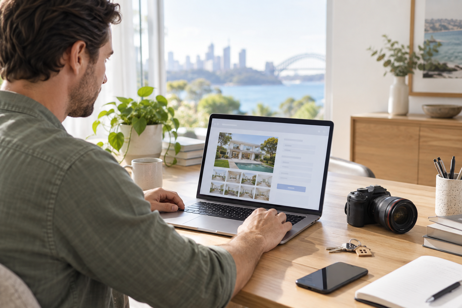 A landlord selecting accurate photographs and property details for an Australian rental listing