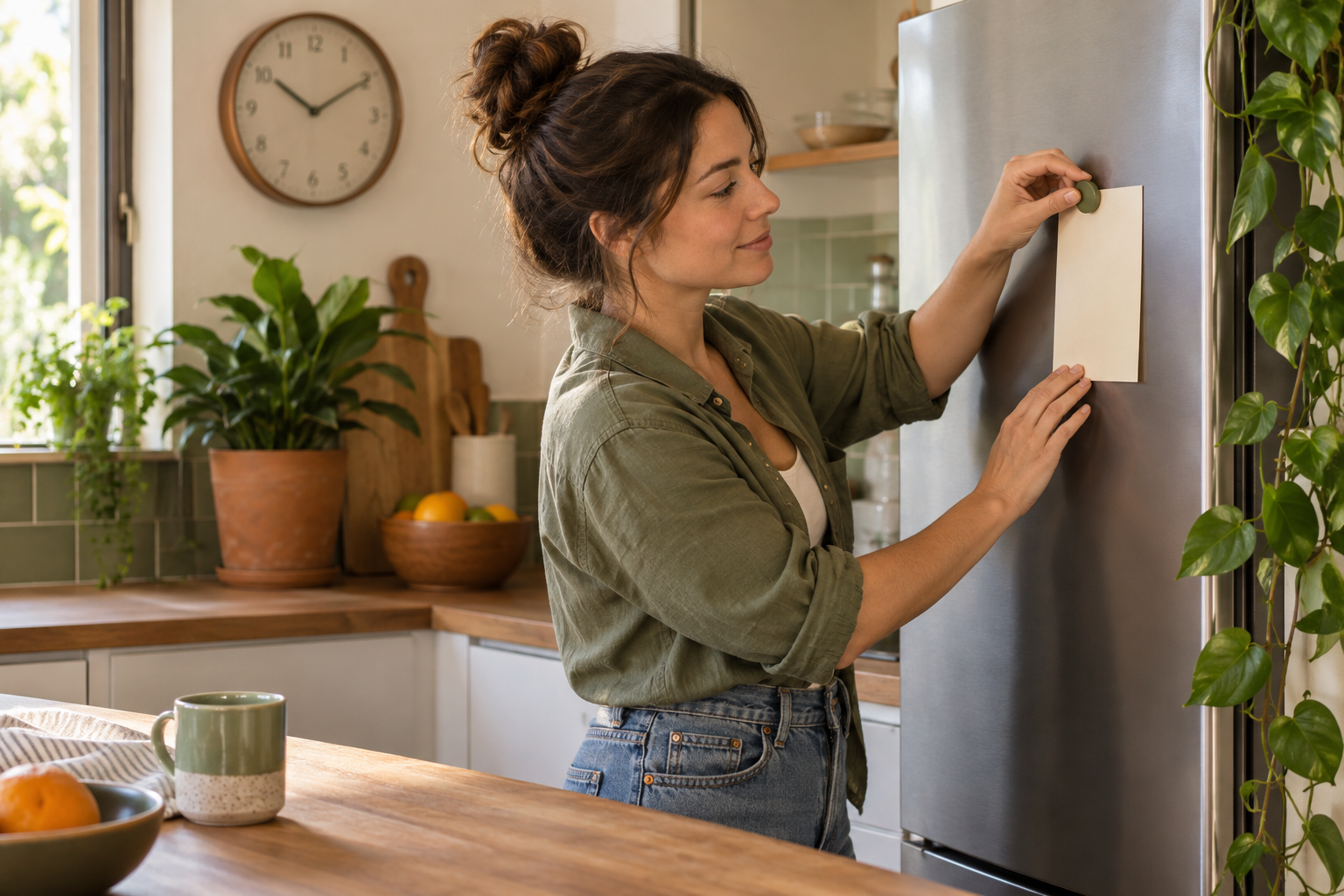 A renter reviewing a written entry notice on a clipboard at an Australian rental home