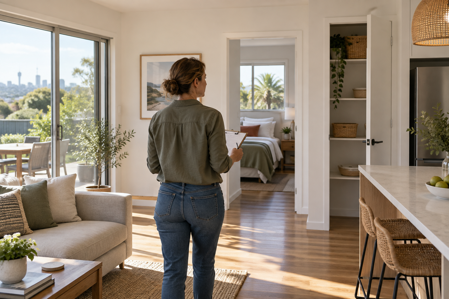 A landlord assessing the condition and features of an Australian rental home before pricing it